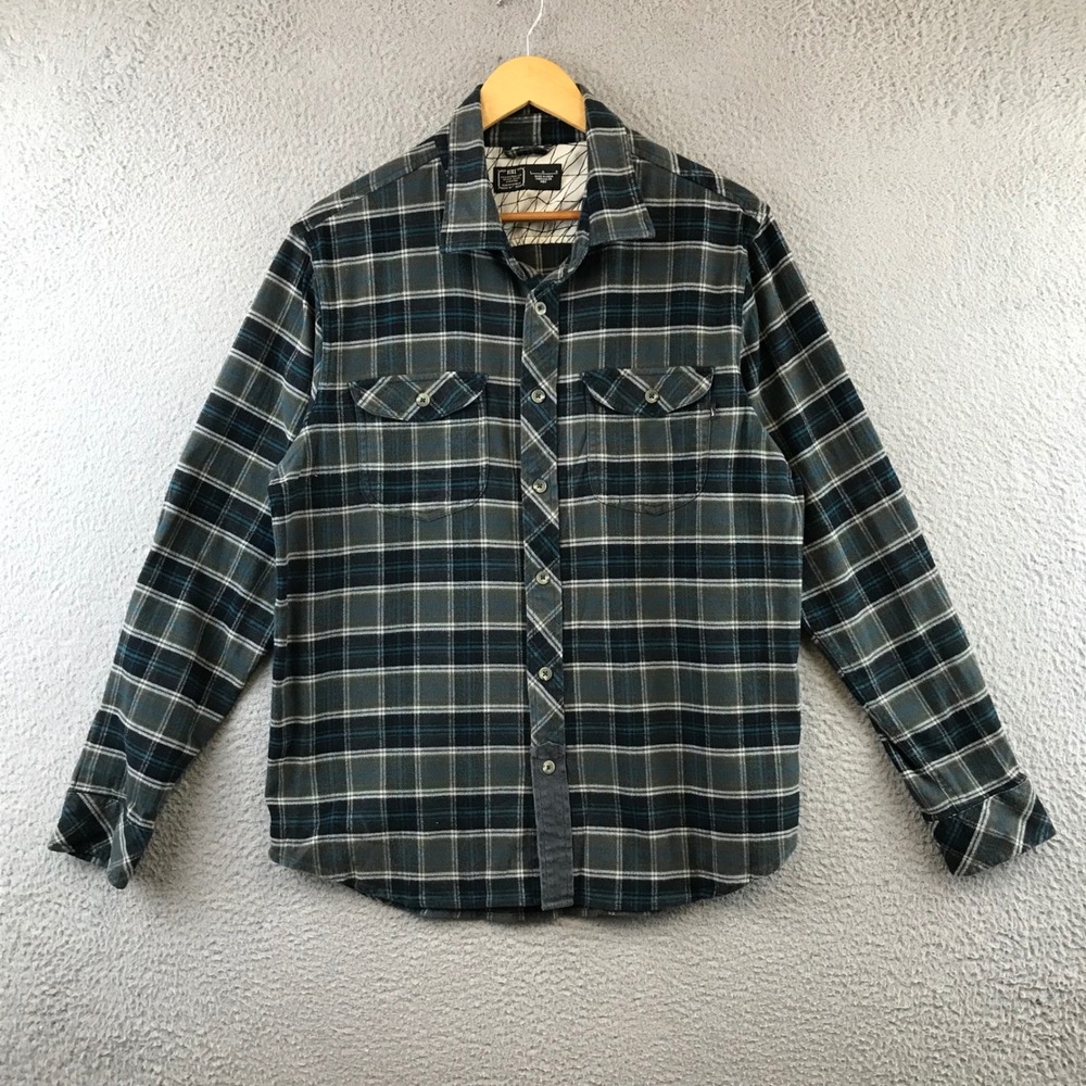 Nike Men's Plaid Flannel Long Sleeve Button Up Shirt Large Gray Blue Green